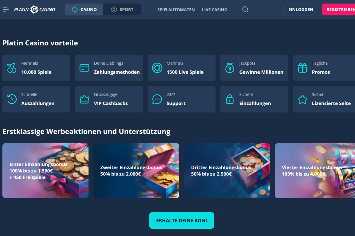 Platincasino Vorteile und Bonusaktionen – Casino-Lobby Screenshot